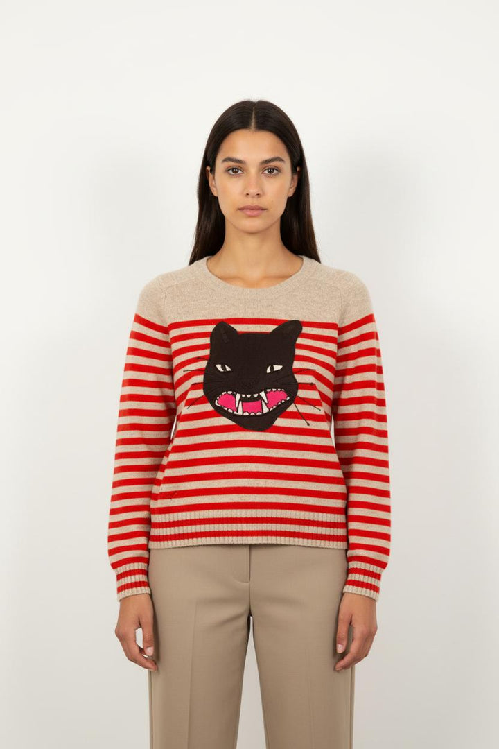 Pull Rayé Rouge et Beige - Taille XS/34