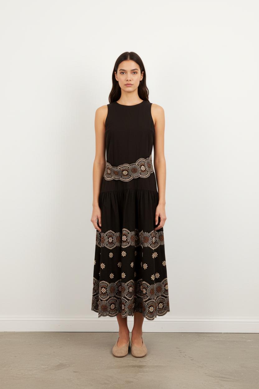 Robe Longue Noire et Beige - Taille S/36
