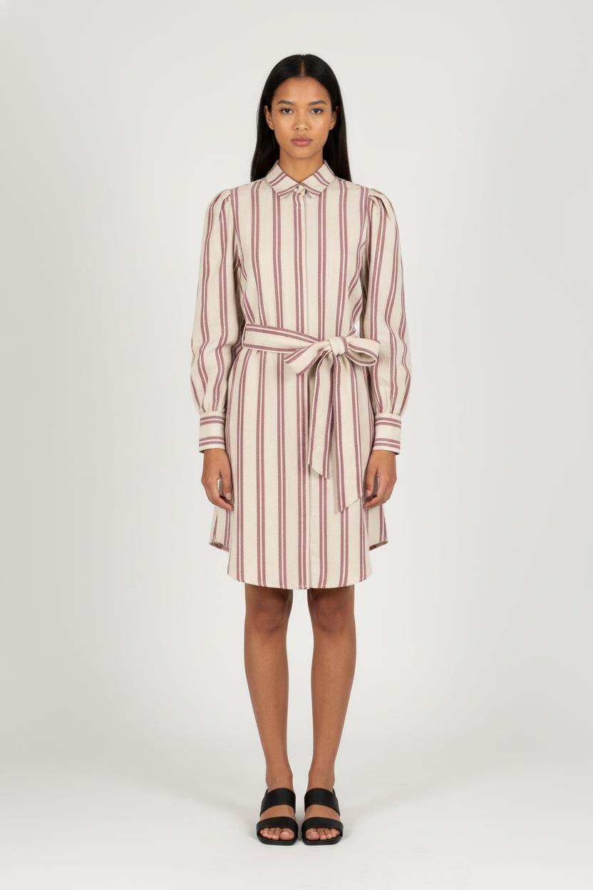 Robe Chemise Beige et Bordeaux - Taille XS/34