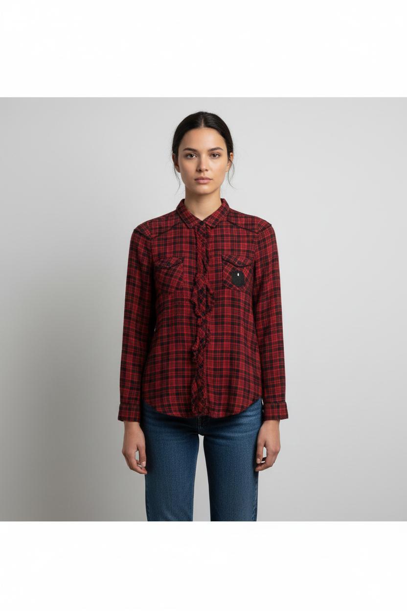 Chemise À Carreaux Bordeaux et Noire - Taille XS/34