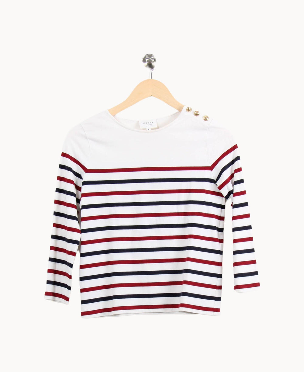 Marinière Blanche et Marine - Taille S/36 de la marque Sézane | PARAD61442 - Vendu par Paradigme - Image 2
