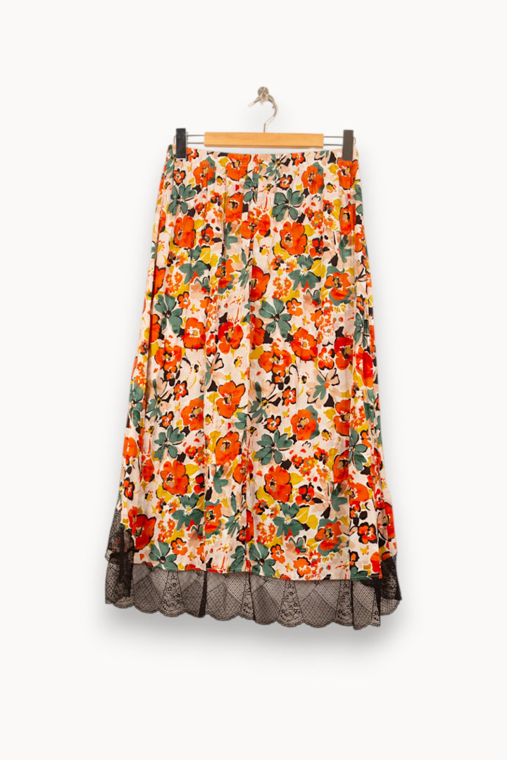 Jupe Midi Fleurie Orange et Noire - Taille L/40 de la marque Imprevu | PARAD61559 - Vendu par Paradigme - Image 4