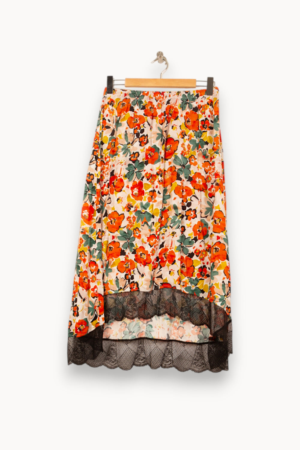 Jupe Midi Fleurie Orange et Noire - Taille L/40 de la marque Imprevu | PARAD61559 - Vendu par Paradigme - Image 2