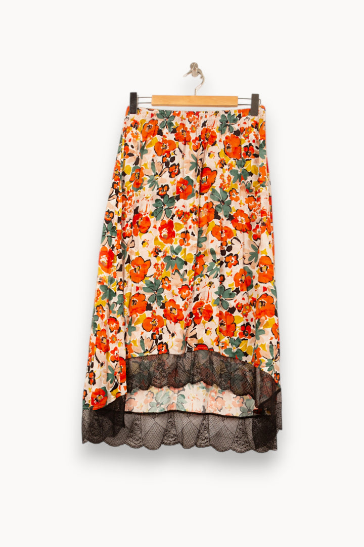 Jupe Midi Fleurie Orange et Noire - Taille L/40 de la marque Imprevu | PARAD61559 - Vendu par Paradigme - Image 2