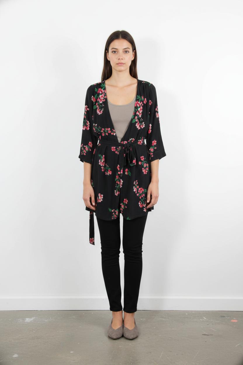Robe Fleurie Noire et Rose - Taille M/38