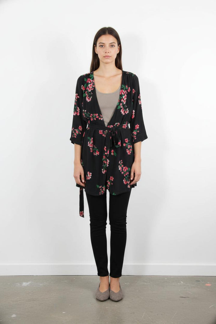 Robe Fleurie Noire et Rose - Taille M/38
