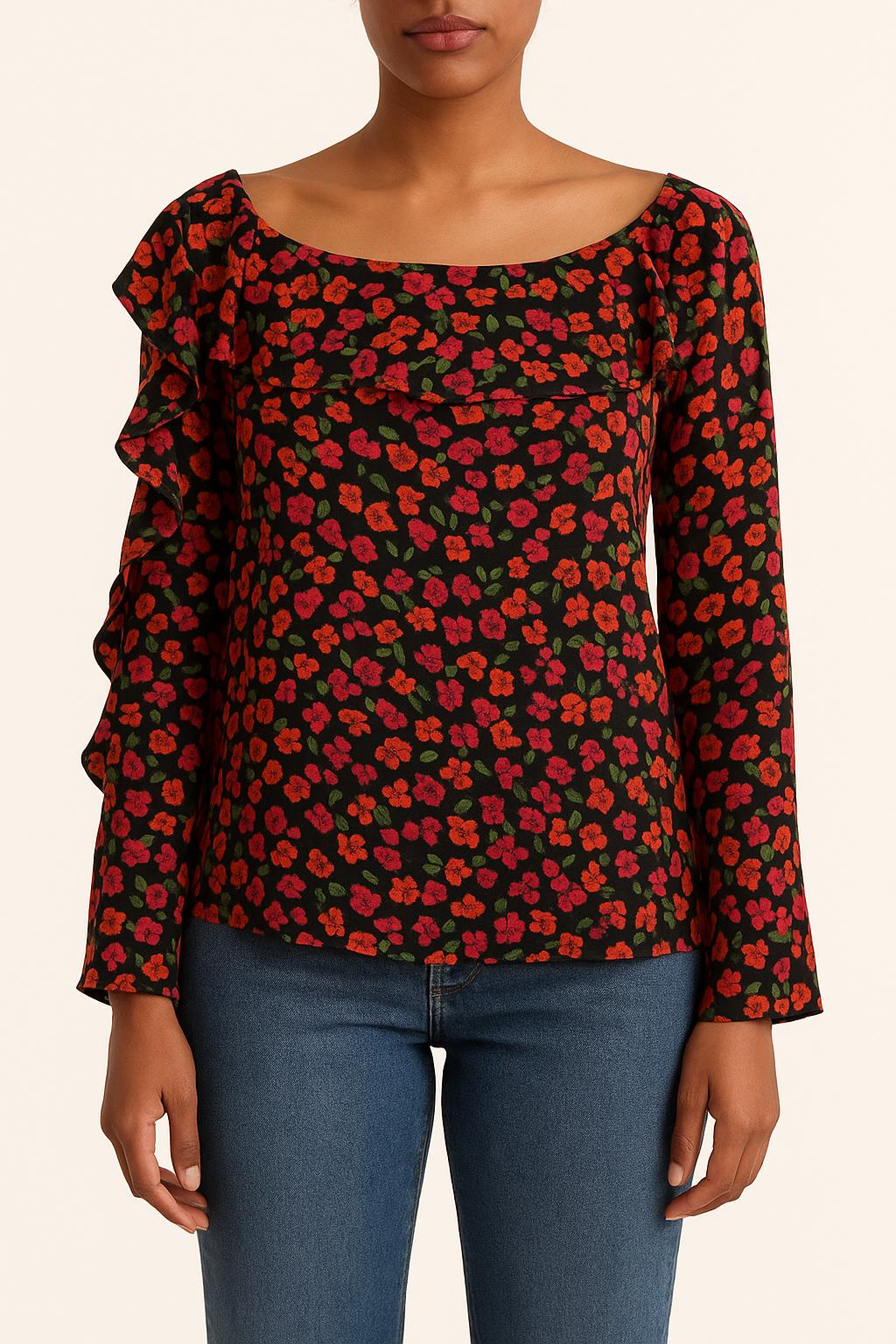 Blouse Noire et Fleurie - Taille M/38 de la marque The Kooples | PARAD61642 - Vendu par Paradigme - Image 1