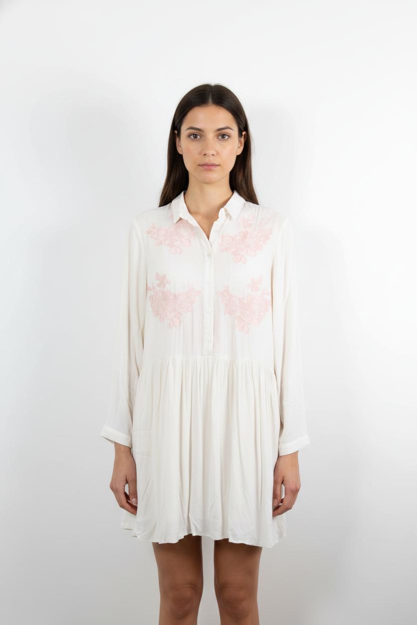 Robe Chemise Blanche et Rose - Taille S/36
