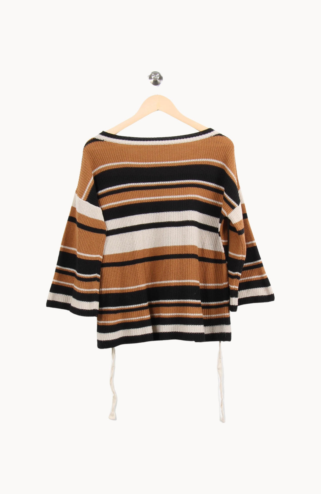 Pull Rayé Noir Blanc et Camel - Taille S/36 de la marque La Fée Maraboutée | PARAD61746 - Vendu par Paradigme - Image 4