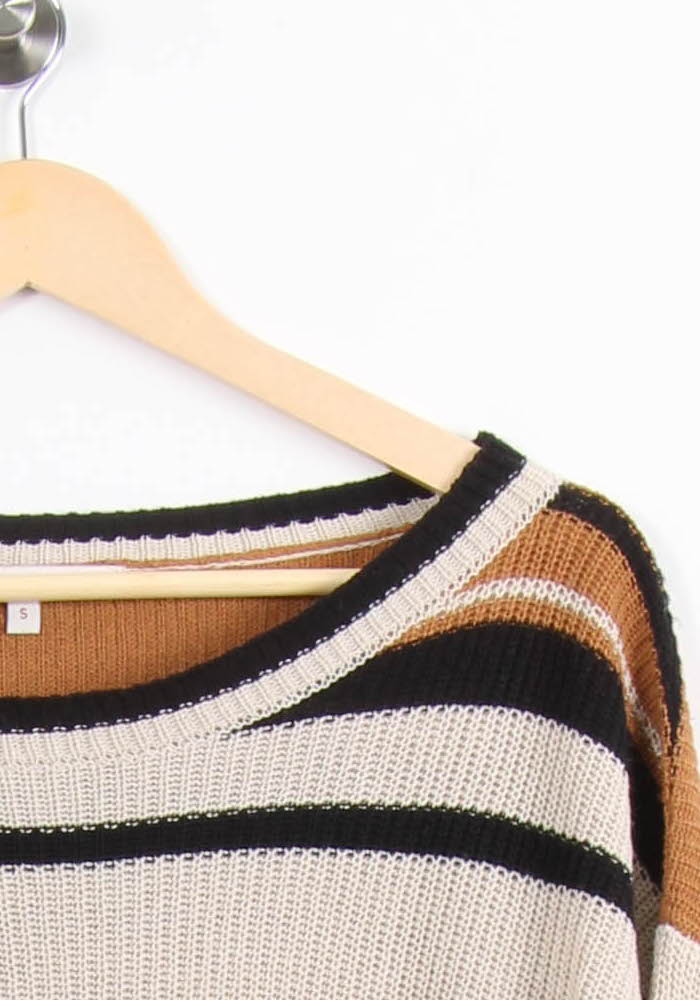 Pull Rayé Noir Blanc et Camel - Taille S/36 de la marque La Fée Maraboutée | PARAD61746 - Vendu par Paradigme - Image 3