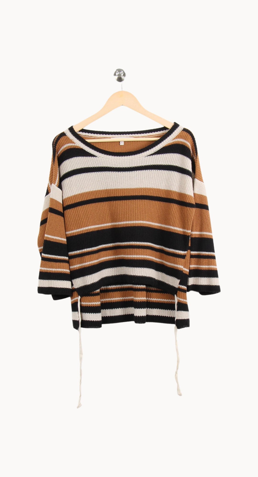 Pull Rayé Noir Blanc et Camel - Taille S/36 de la marque La Fée Maraboutée | PARAD61746 - Vendu par Paradigme - Image 2