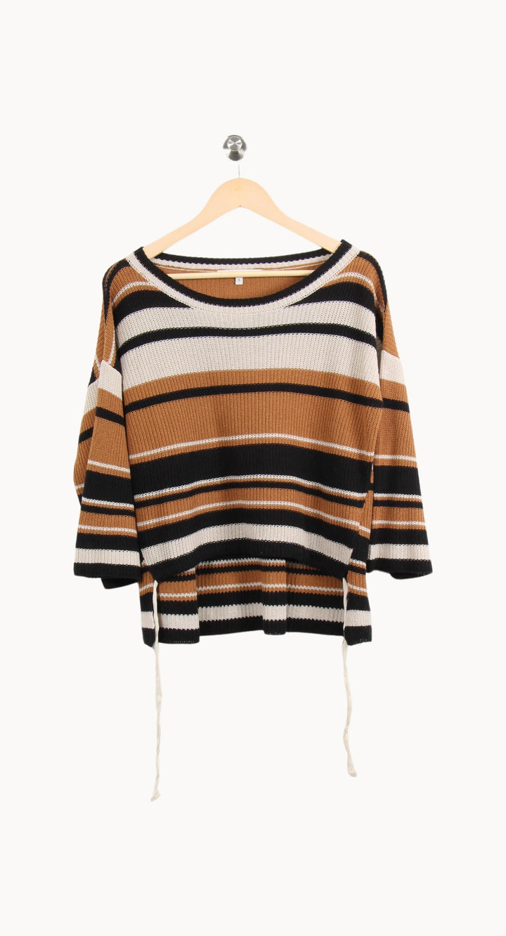 Pull Rayé Noir Blanc et Camel - Taille S/36 de la marque La Fée Maraboutée | PARAD61746 - Vendu par Paradigme - Image 2