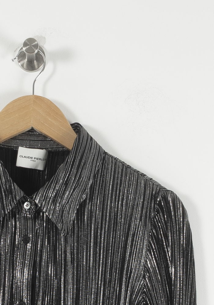 Chemise Plissée Grise et Noire - Taille M/38 de la marque Claudie Pierlot | PARAD61794 - Vendu par Paradigme - Image 3