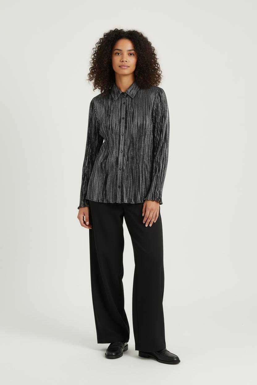 Chemise Plissée Grise et Noire - Taille M/38 de la marque Claudie Pierlot | PARAD61794 - Vendu par Paradigme - Image 1