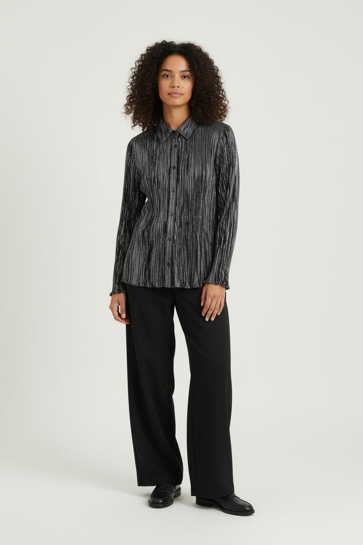 Chemise Plissée Grise et Noire - Taille M/38 de la marque Claudie Pierlot | PARAD61794 - Vendu par Paradigme - Image 1
