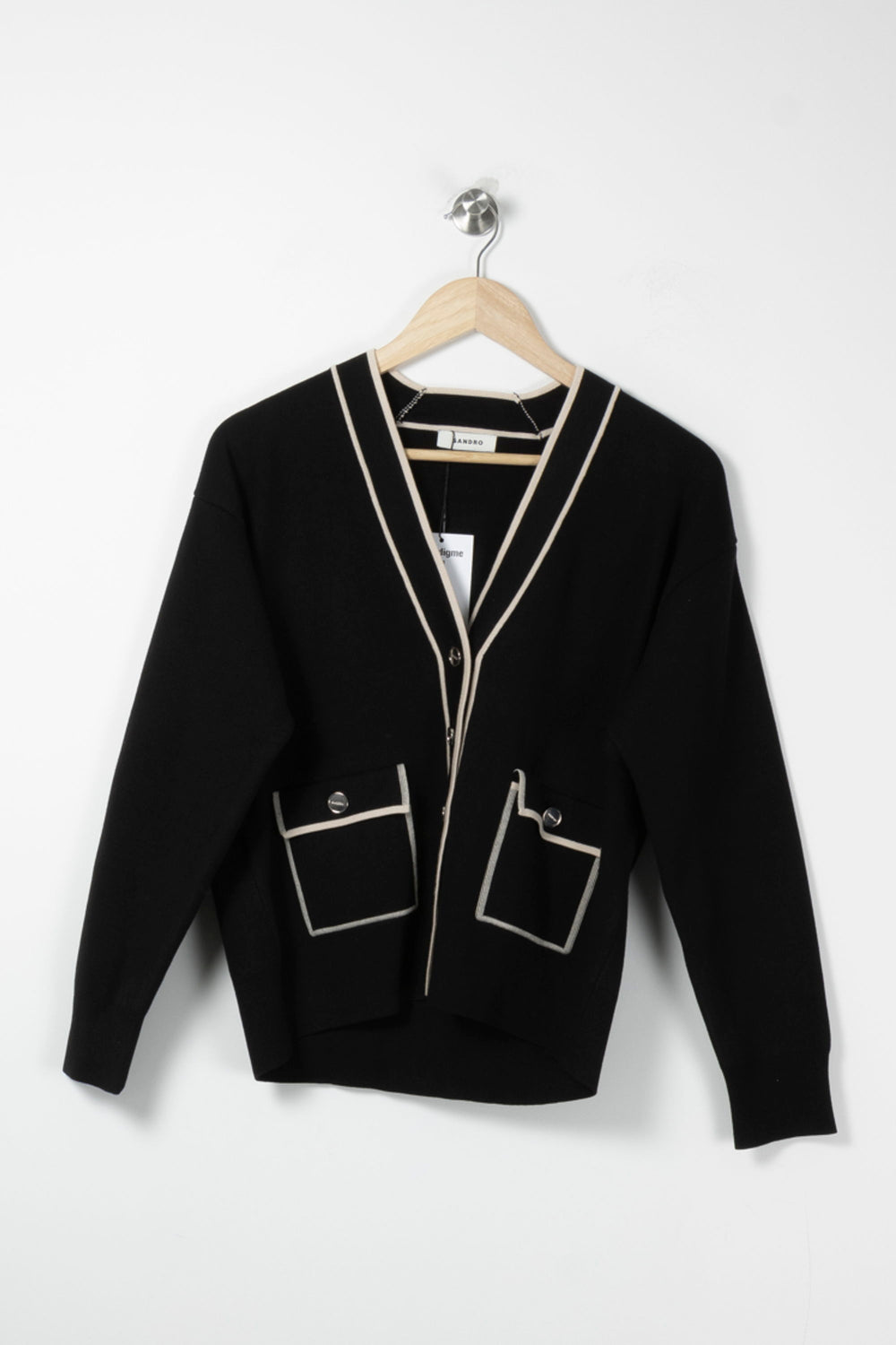 Cardigan Noir et Beige - Taille S/36 de la marque Sandro | PARAD61800 - Vendu par Paradigme - Image 2