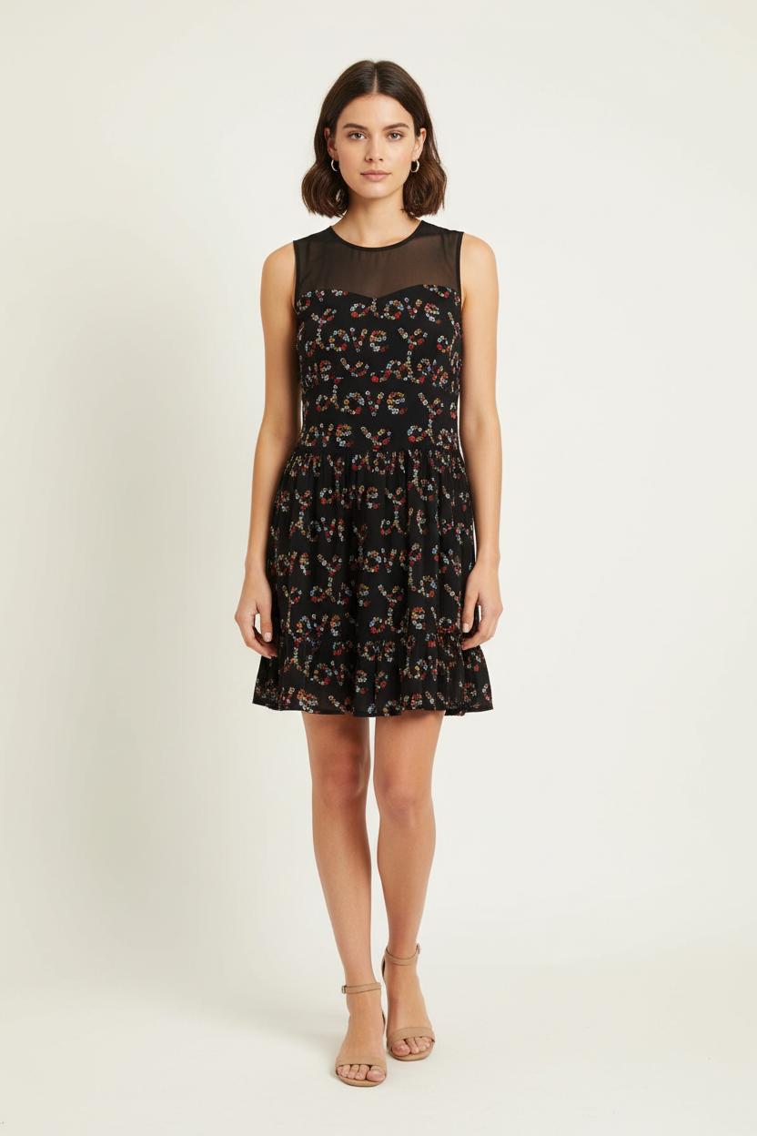Robe Courte Noire à Fleurs Multicolores - Taille S/36 de la marque Sandro | PARAD61943 - Vendu par Paradigme - Image 1