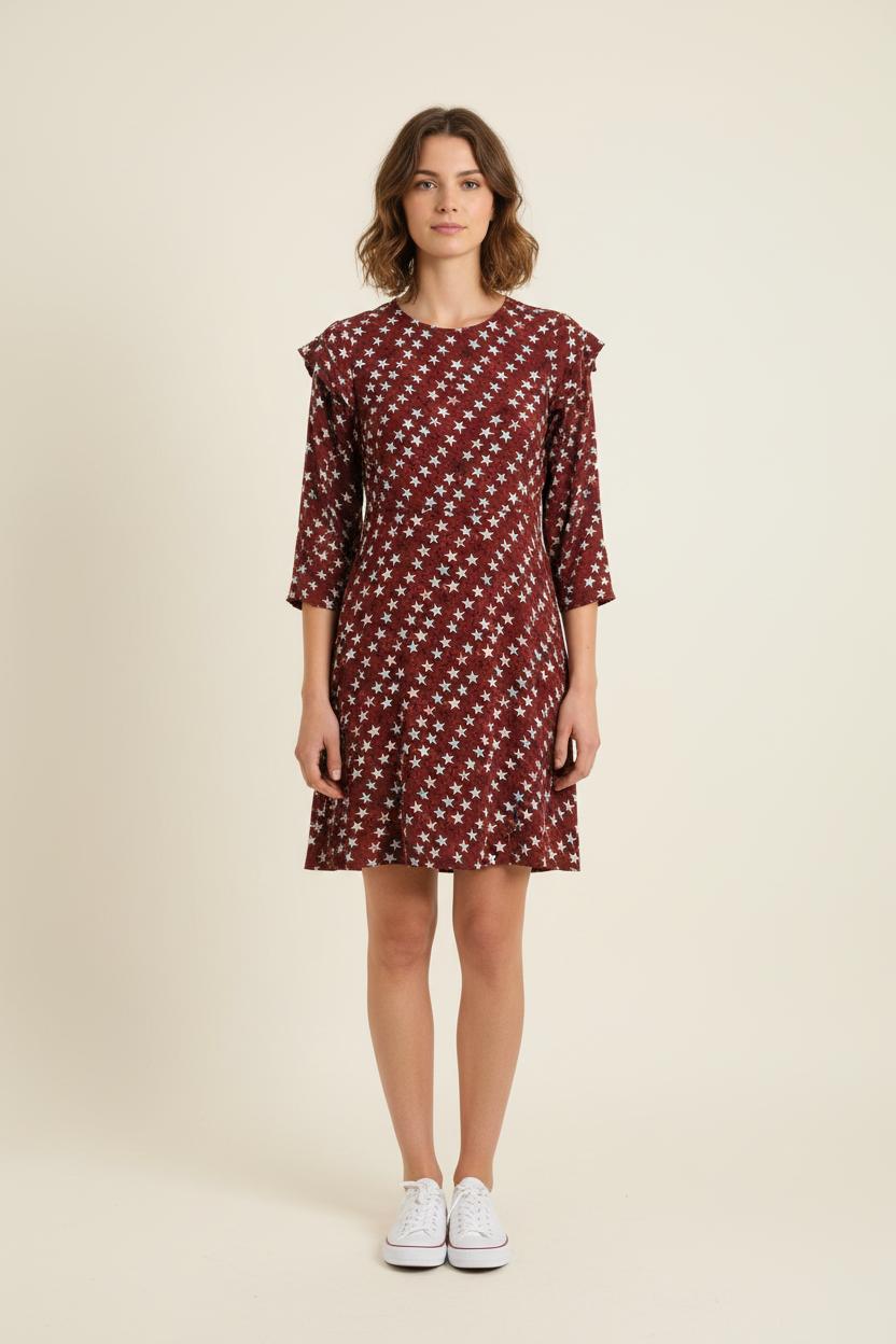 Robe Évasée Bordeaux et Blanche - Taille S/36 de la marque Sandro | PARAD62034 - Vendu par Paradigme - Image 1