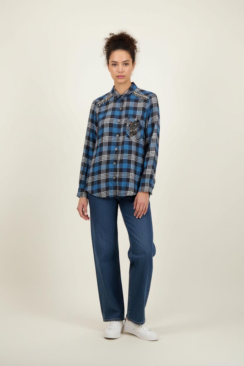 Chemise à Carreaux Bleue et Noire - Taille XS/34 de la marque The Kooples | PARAD62138 - Vendu par Paradigme - Image 1