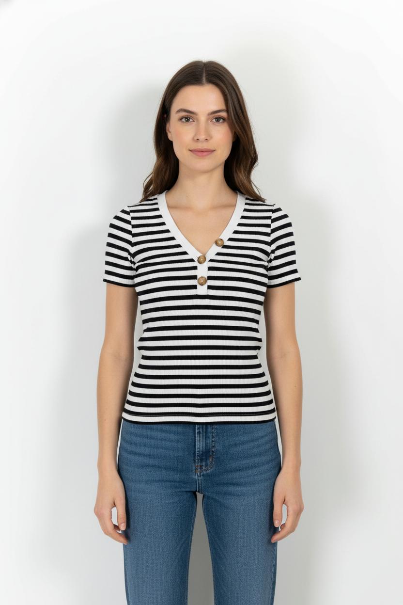 T-shirt Rayé Noir et Blanc - Taille XS/34 de la marque Sézane | PARAD62144 - Vendu par Paradigme - Image 1