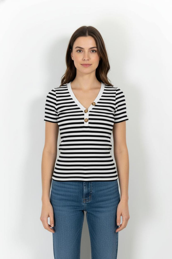T-shirt Rayé Noir et Blanc - Taille XS/34 de la marque Sézane | PARAD62144 - Vendu par Paradigme - Image 1