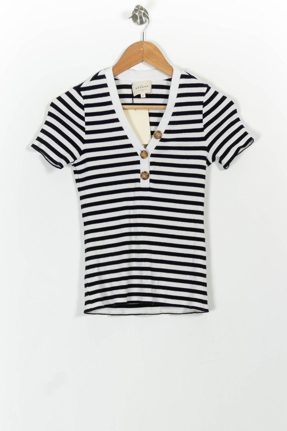T-shirt Rayé Noir et Blanc - Taille XS/34 de la marque Sézane | PARAD62144 - Vendu par Paradigme - Image 2