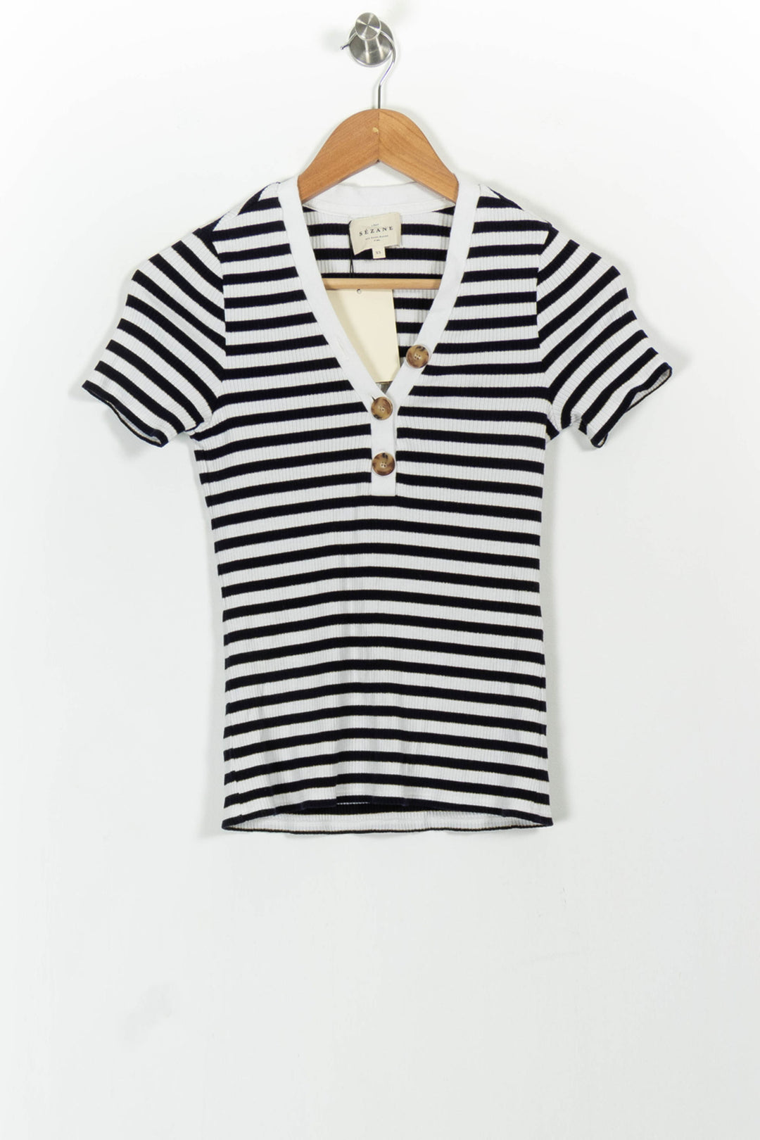 T-shirt Rayé Noir et Blanc - Taille XS/34 de la marque Sézane | PARAD62144 - Vendu par Paradigme - Image 2