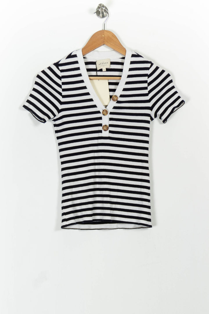 T-shirt Rayé Noir et Blanc - Taille XS/34 de la marque Sézane | PARAD62144 - Vendu par Paradigme - Image 2