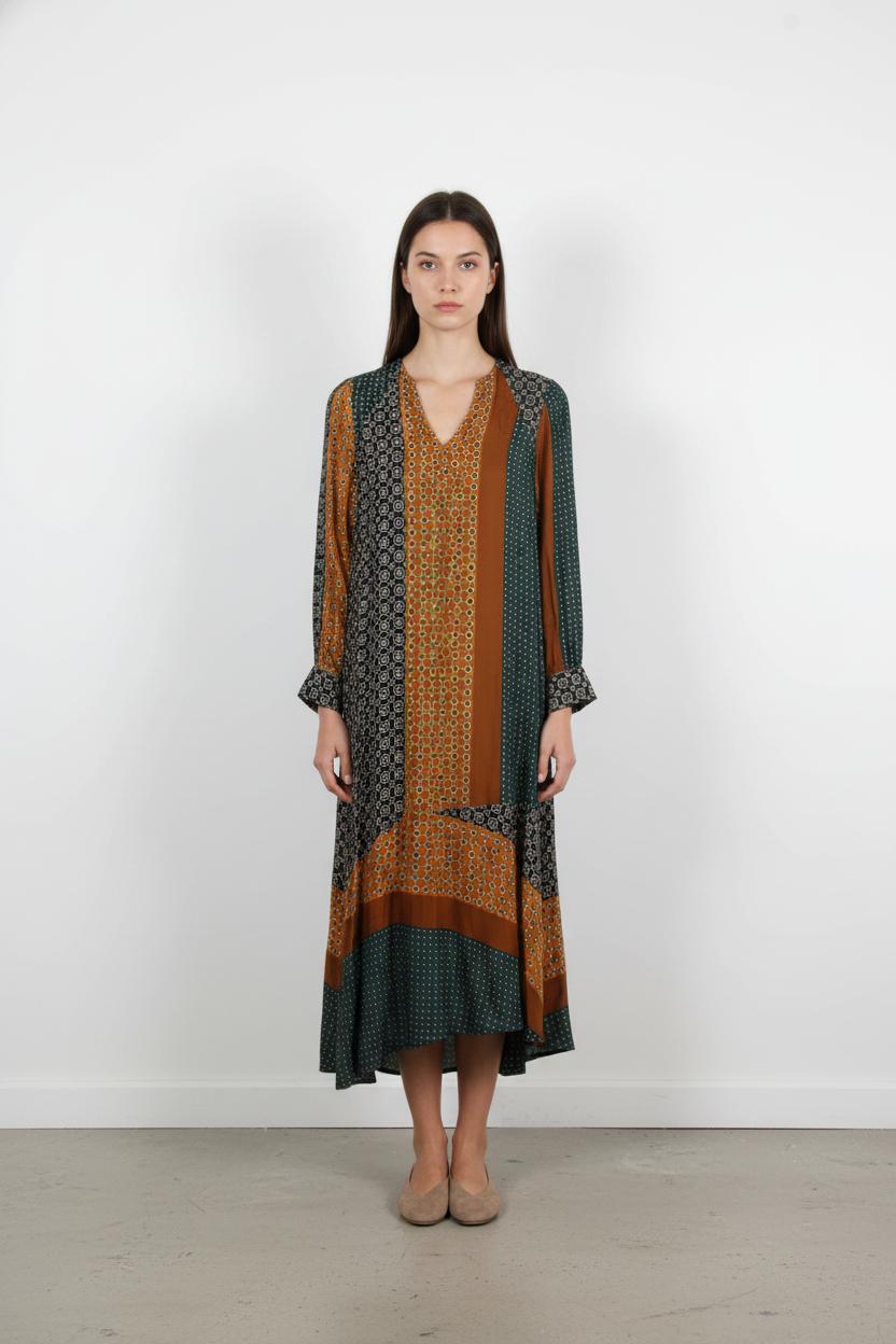Robe Longue Verte et Marron - Taille S/36