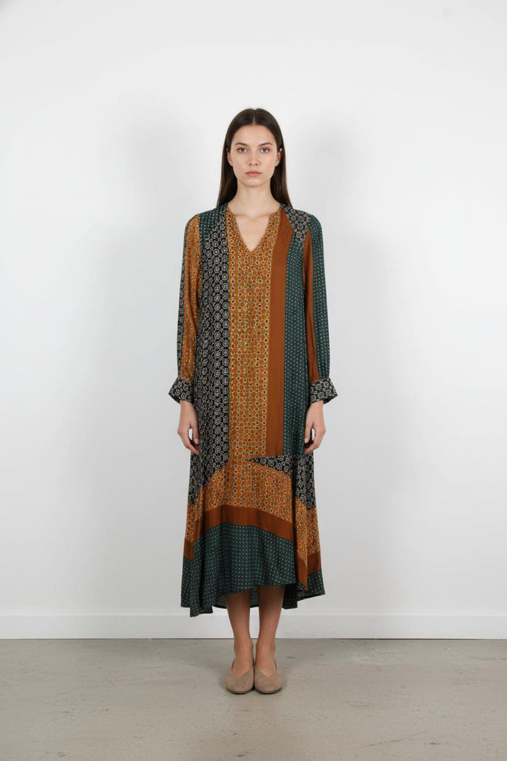 Robe Longue Verte et Marron - Taille S/36