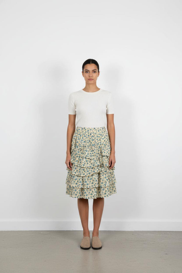 Jupe Volantée Écrue et Bleue - Taille XS/34