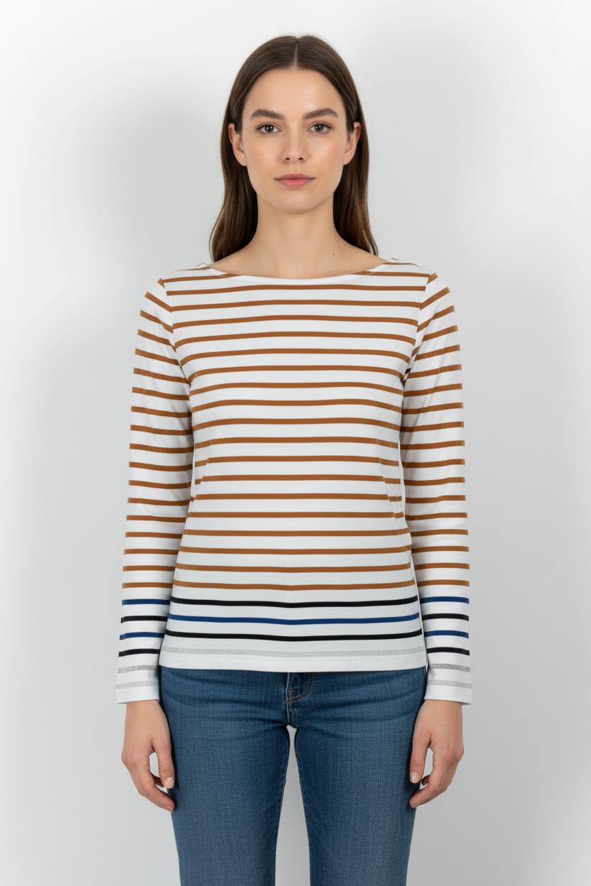 Marinière Blanc et Marron - Taille S/36 de la marque Caroll | PARAD62392 - Vendu par Paradigme - Image 1