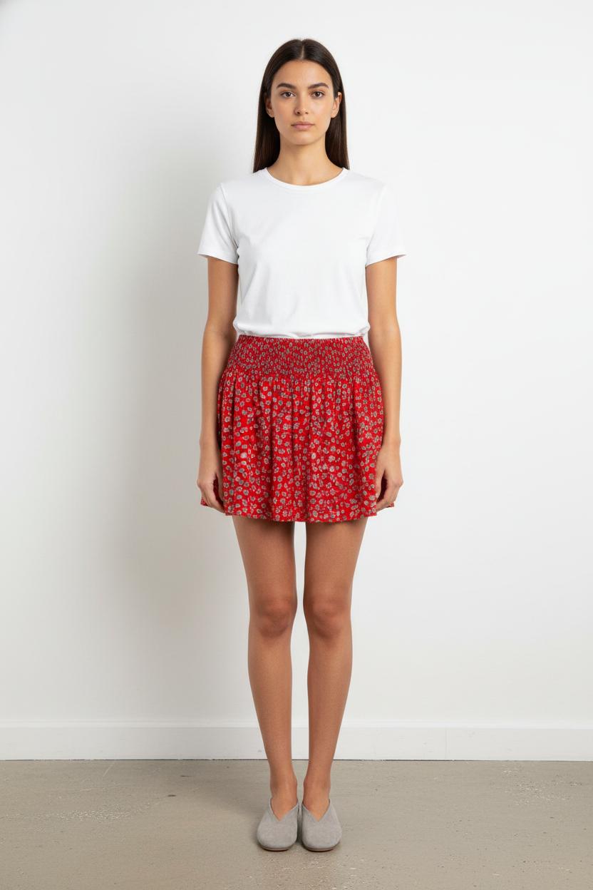 Jupe Courte Rouge à Fleurs - Taille S/36