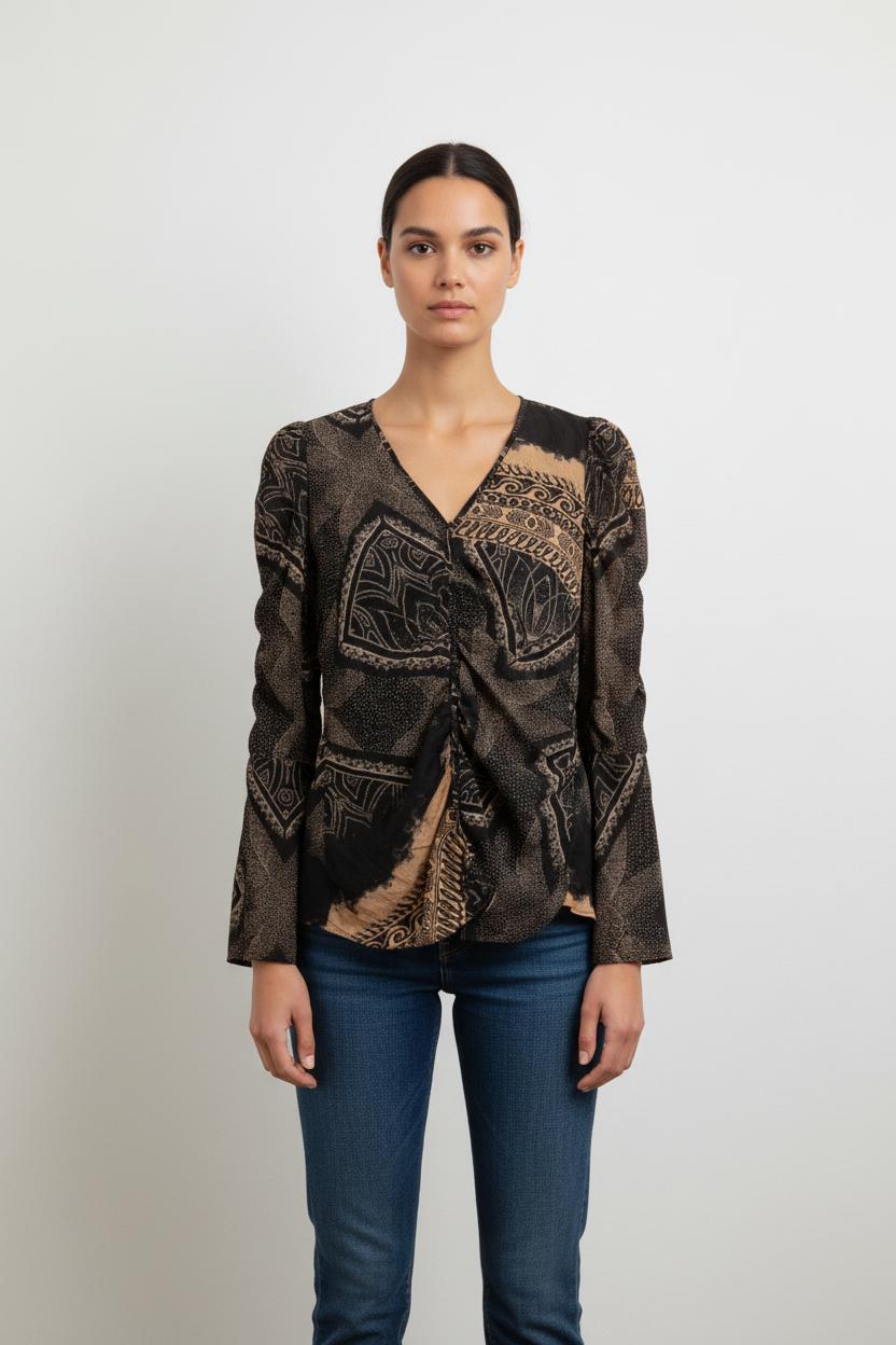 Blouse Noire et Beige - Taille S/36