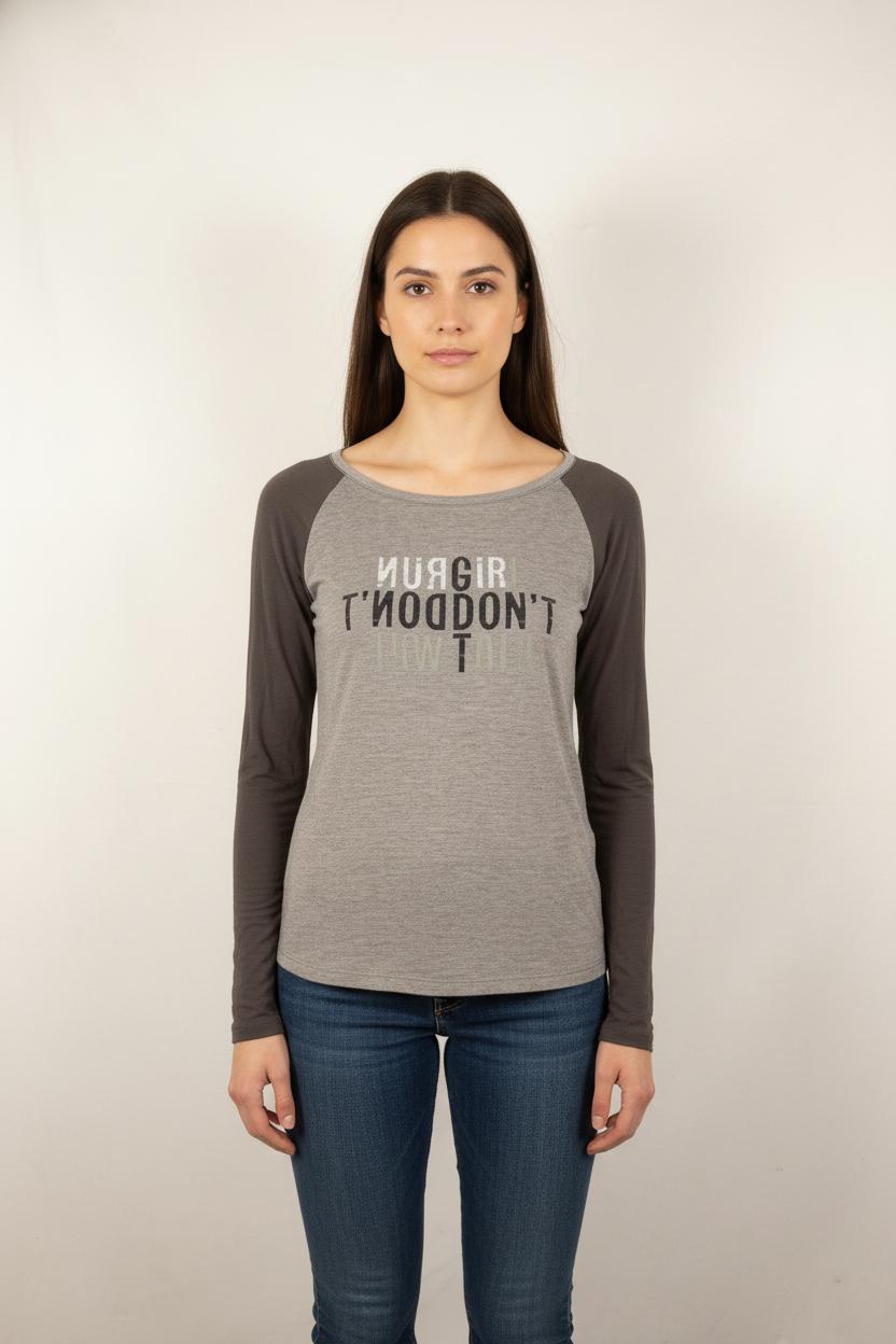 Tee-shirt manches raglan Gris et Marron - Taille S/36