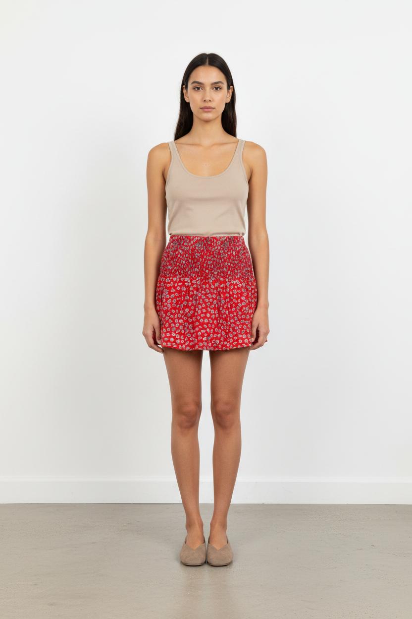 Jupe Courte Rouge à Fleurs - Taille S/36