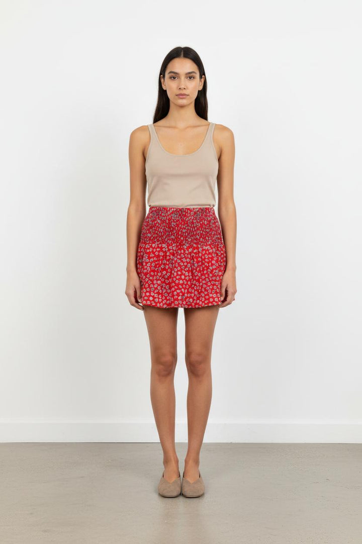 Jupe Courte Rouge à Fleurs - Taille S/36