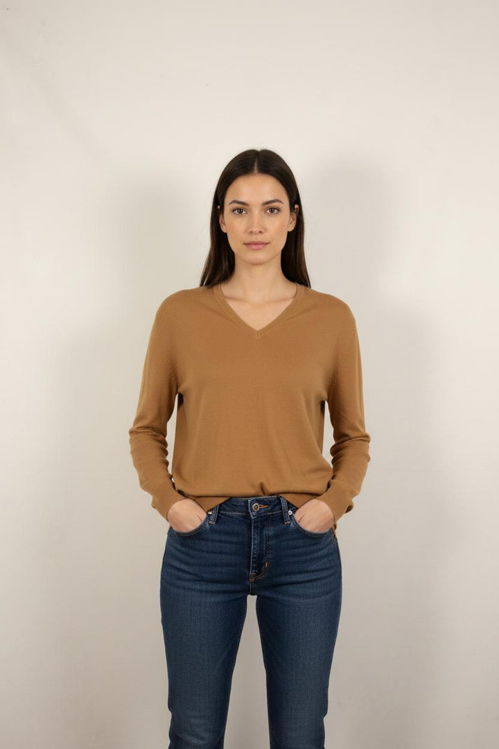 Pull Col V Camel - Taille XS/34