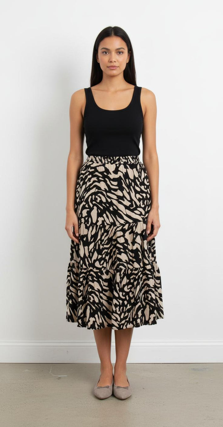 Jupe Midi Noire et Beige - Taille S/36