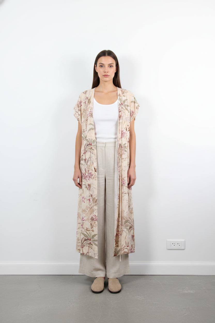 Robe Imprimée Beige - Taille L/40