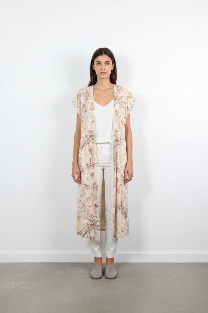 Robe Longue Beige et Rose - Taille L/40