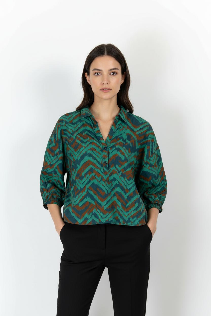 Blouse Verte et Marron - Taille L/40 de la marque Caroll | PARAD62746 - Vendu par Paradigme - Image 1