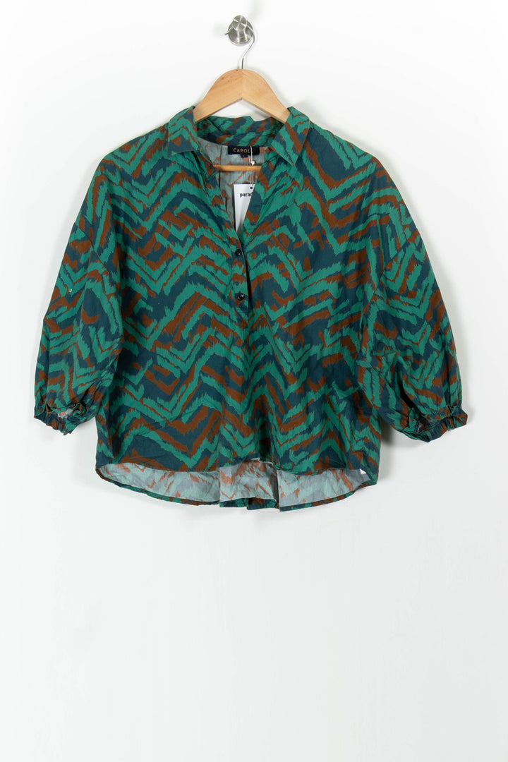 Blouse Verte et Marron - Taille L/40 de la marque Caroll | PARAD62746 - Vendu par Paradigme - Image 2