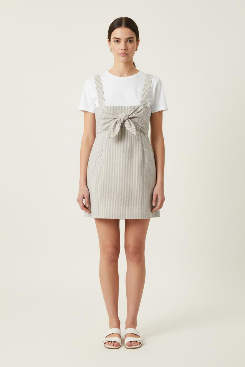 Robe Courte Rayée Blanche et Grise - Taille XL/42 de la marque Vanessa Bruno - Athé | PARAD62750 - Vendu par Paradigme - Image 1