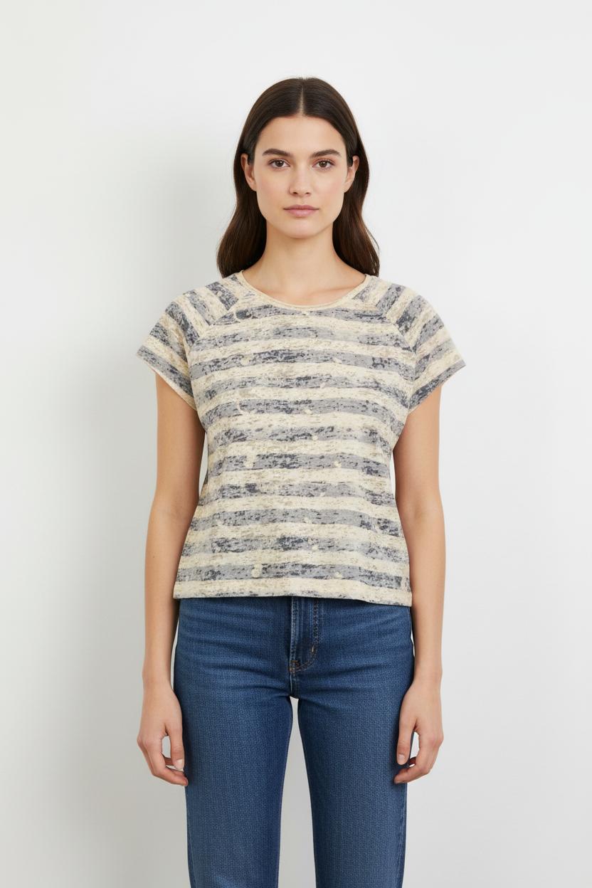 Tee-shirt Rayé Beige et Bleu - Taille S/36