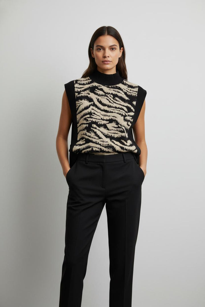 Pull Sans Manches Noir et Beige - Taille S/36