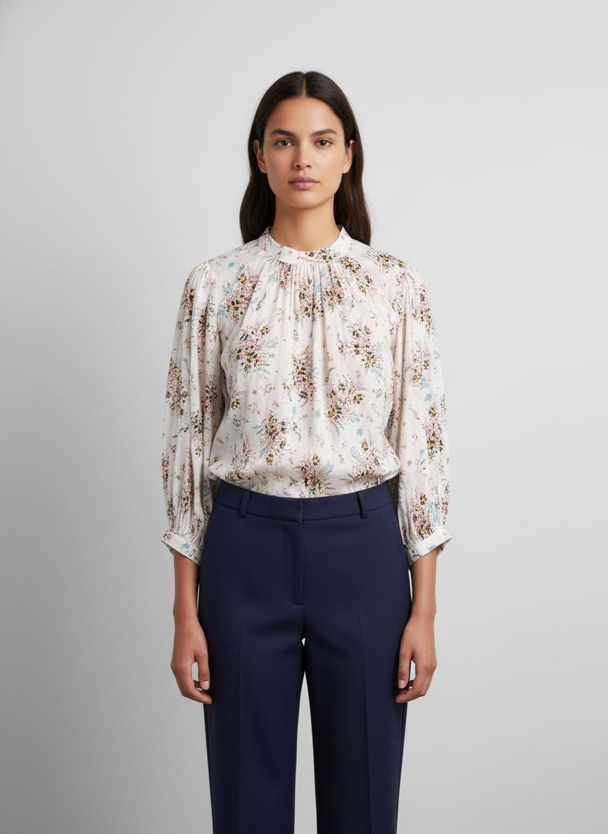 Blouse Blanche à Fleurs - Taille S/36