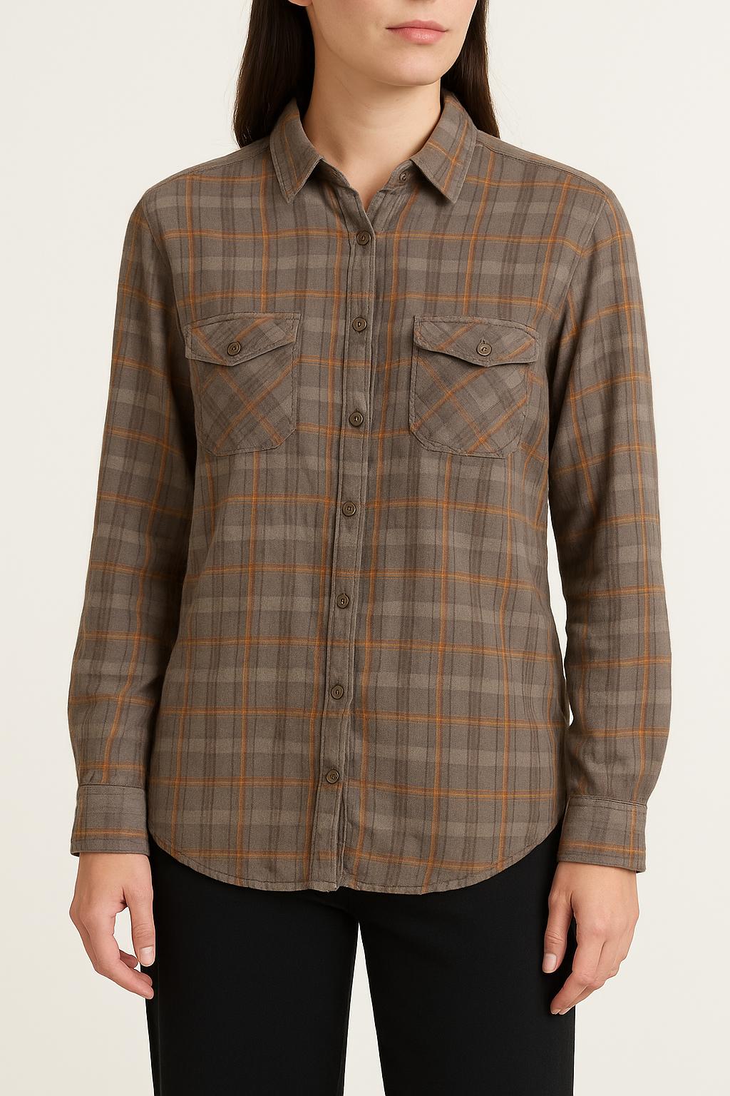 Chemise À Carreaux Grise et Orange - Taille S/36 de la marque Bérénice | PARAD62926 - Vendu par Paradigme - Image 1