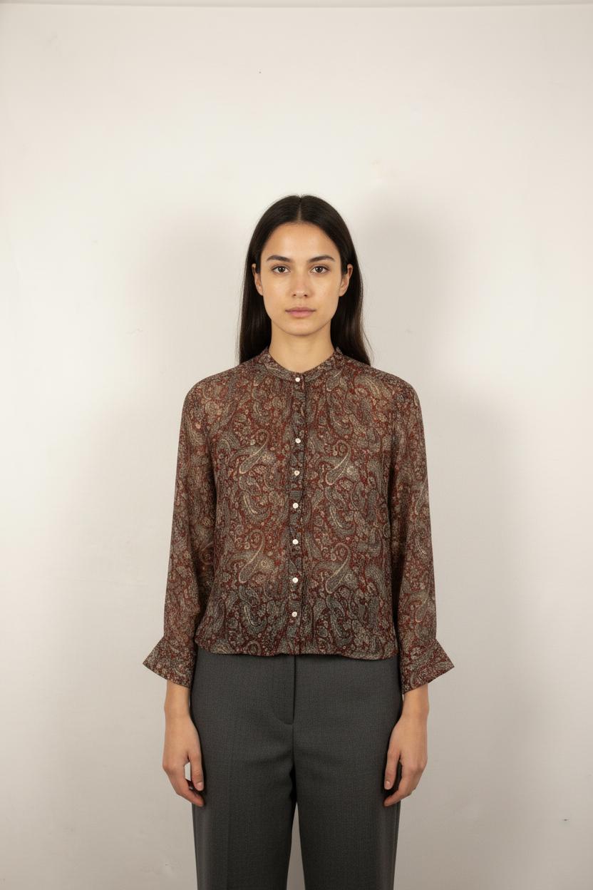 Blouse Bordeaux et Beige - Taille S/36