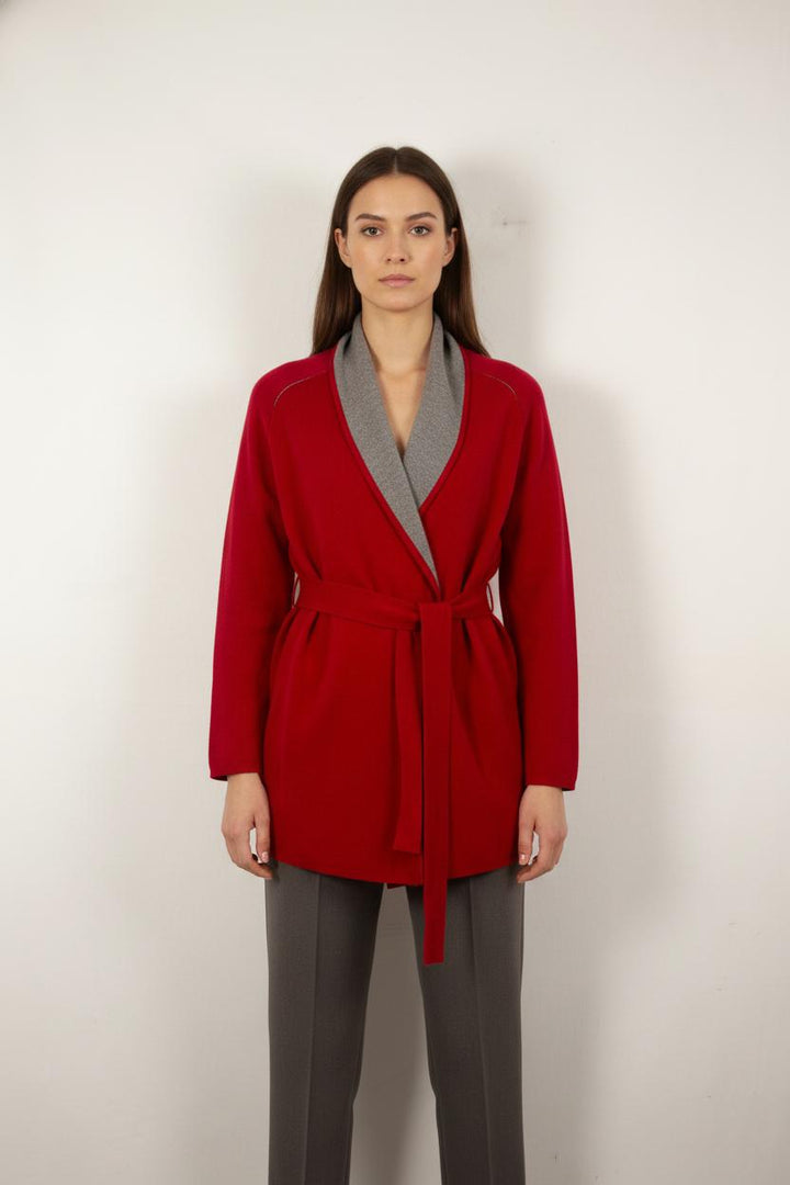 Cardigan Rouge et Gris - Taille S/36